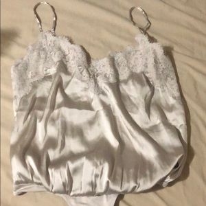 Satin off white lace bodysuit